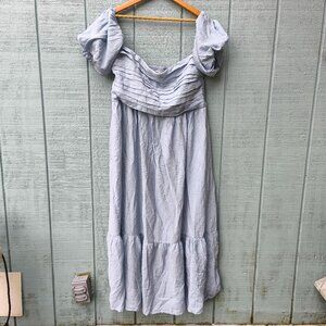 NWT Abercrombie and Fitch Emerson Puff Sleeve Midi Dress sz XL Baby Sky Blue